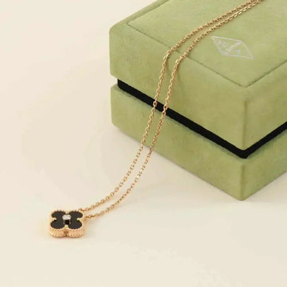 ¡®Lume Jewelry¡¯CLOVER 15MM DIAMOND ONYX NECKLACE