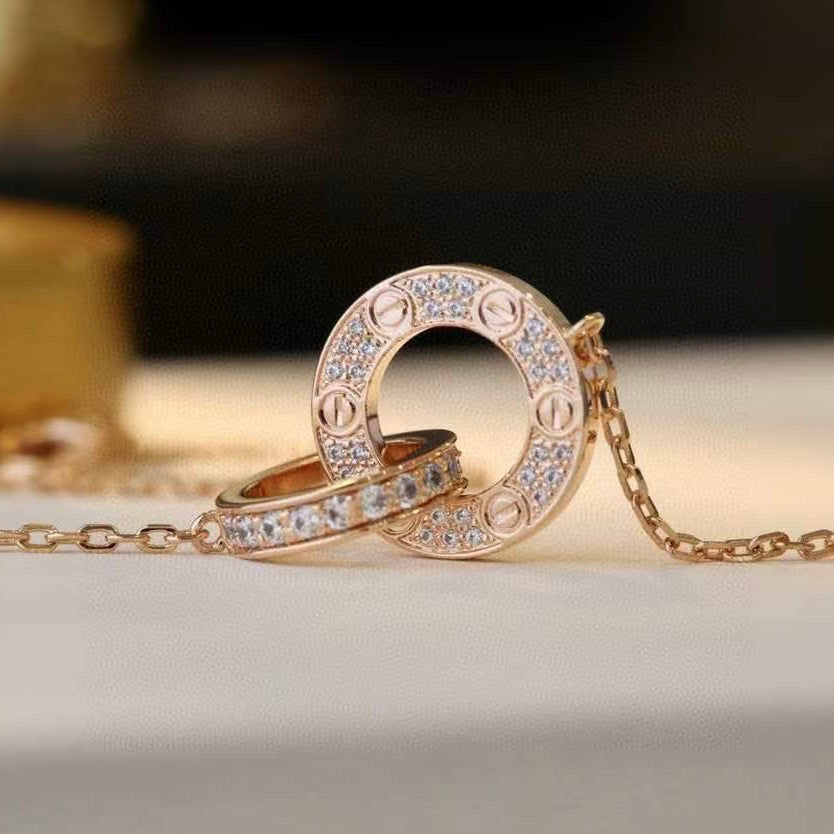 ¡®Lume Jewelry¡¯LOVE 7.6MM NECKLACE ROSE GOLD AND SILVER  FULL DIAMOND
