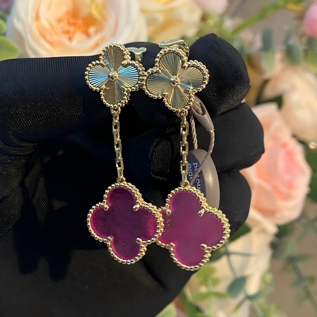 [Lume Jewelry]NEW CLOVER 2 MOTIF PINK ENAMEL EARRINGS