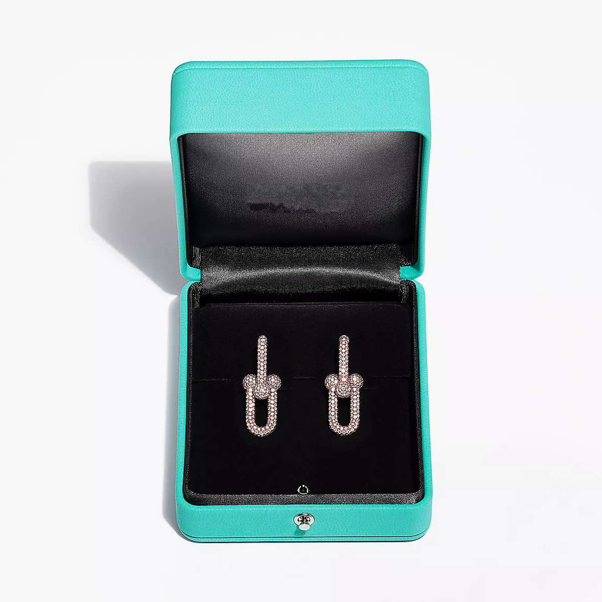 [Lume Jewelry]LARGE LINK EARRINGS PINK GOLD WITH PAVED DIAMONDS