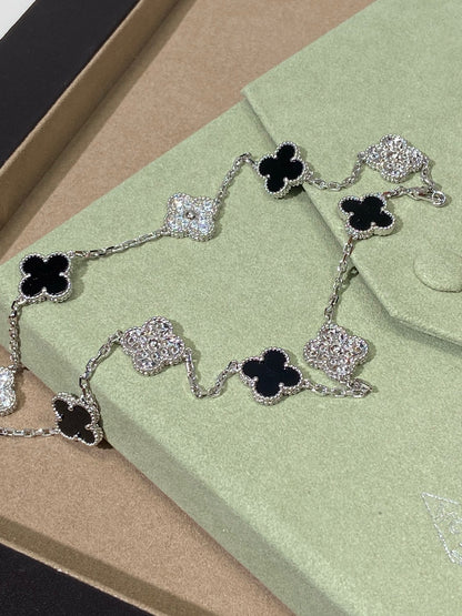 [Lume Jewelry] Four-Leaf Clover Ten Elements Panda Diamond Silver Necklace