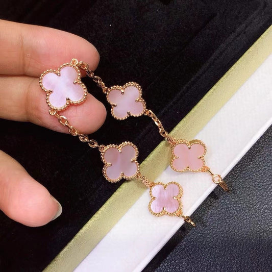 [Lume Jewelry]CLOVER 5 MOTIFS Pink  AGATE  BRACELET