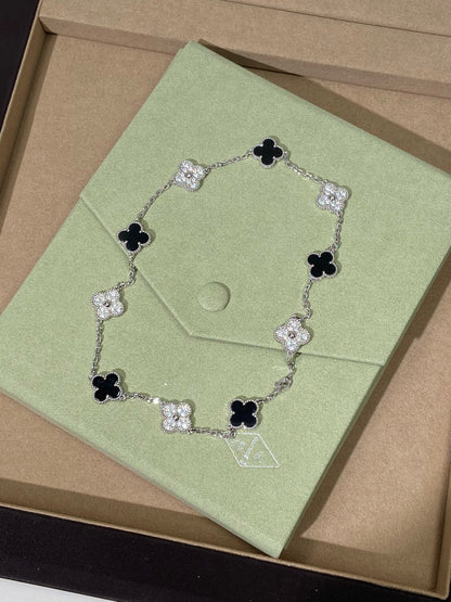 [Lume Jewelry] Four-Leaf Clover Ten Elements Panda Diamond Silver Necklace