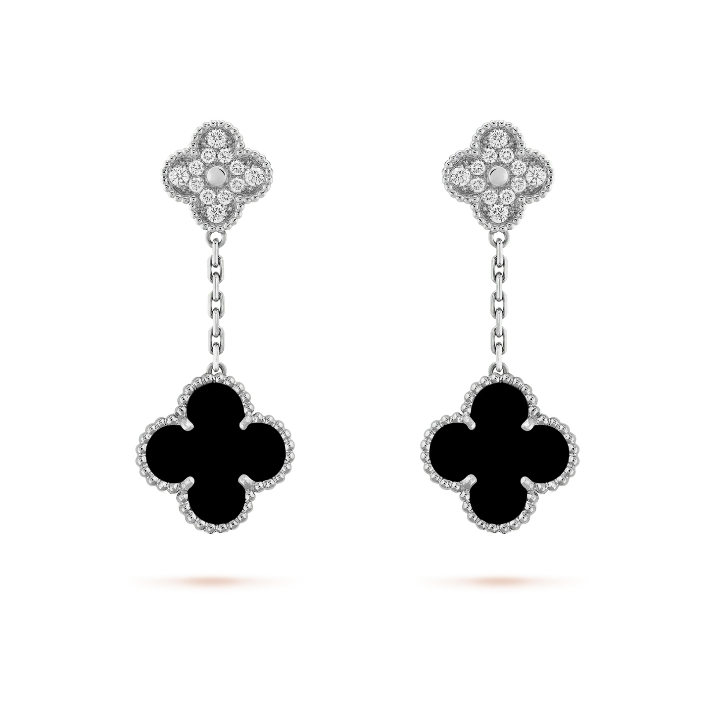 ¡®Lume Jewelry¡¯CLOVER 2 MOTIFS  DIAMOND ONYX EARRINGS SILVER