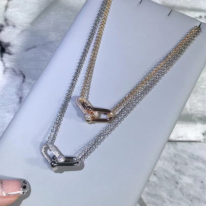 [Lume Jewelry]T House Diamond-Set Double Chain Link Pendant Necklace