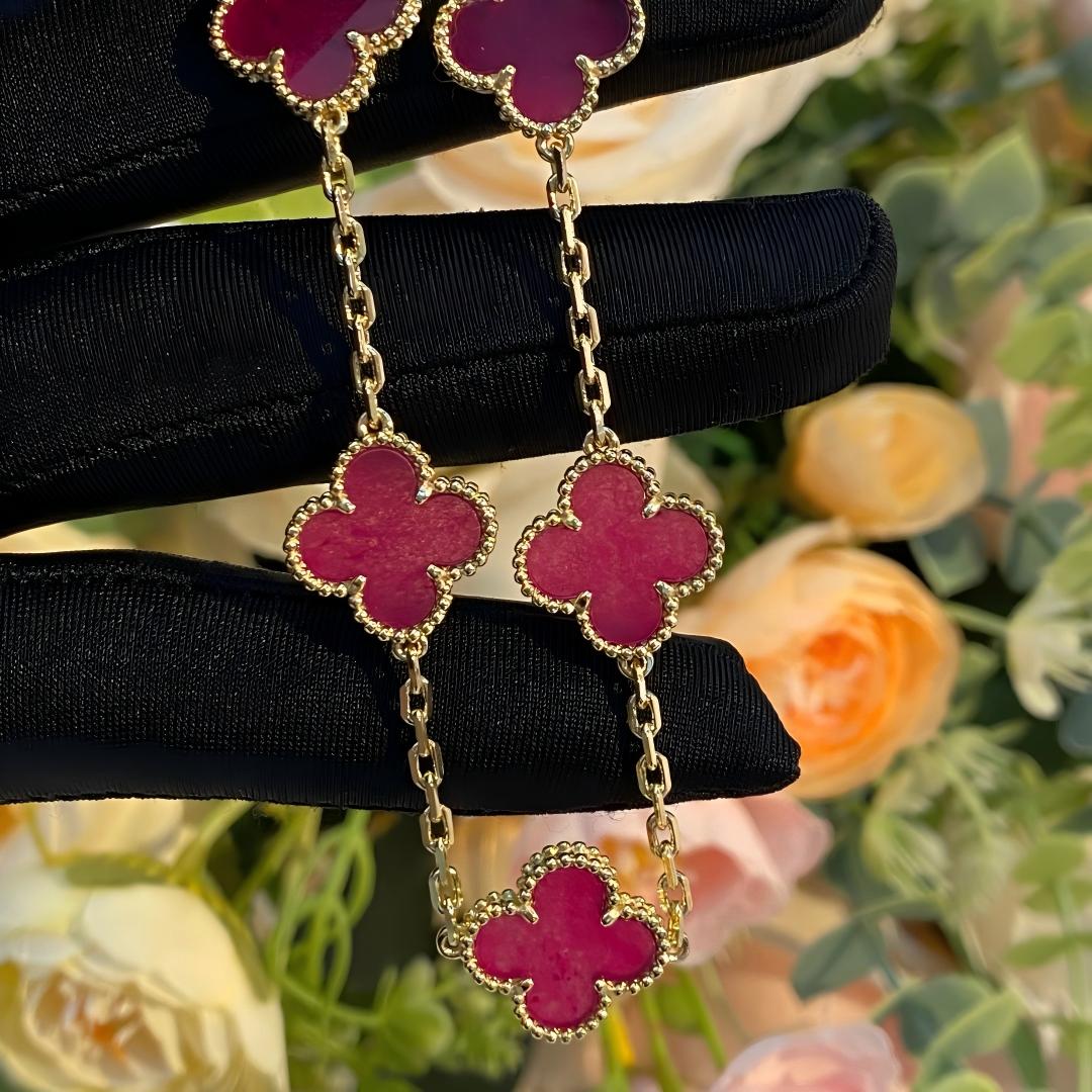 [Lume Jewelry]NEW CLOVER 5 MOTIFS PINK ENAMEL BRACELET