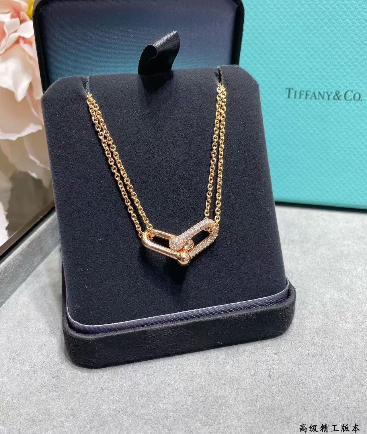 [Lume Jewelry]T House Diamond-Set Double Chain Link Pendant Necklace