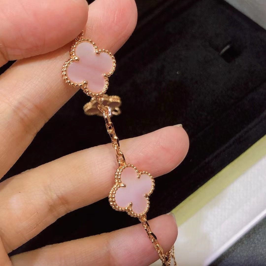 [Lume Jewelry]CLOVER 5 MOTIFS Pink  AGATE  BRACELET