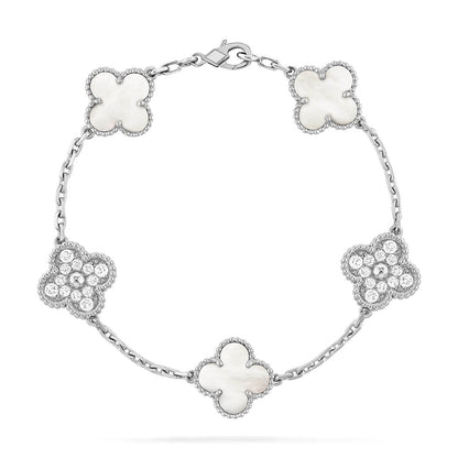[Lume Jewelry]New CLOVER WHITE PEARL MOP 5 MOTIF BRACELET COLLECTION