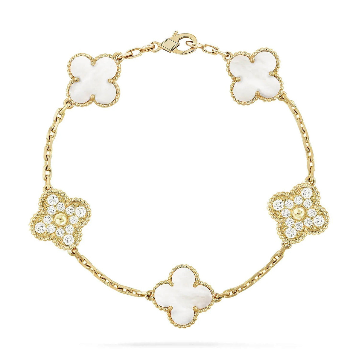 [Lume Jewelry]New CLOVER WHITE PEARL MOP 5 MOTIF BRACELET COLLECTION