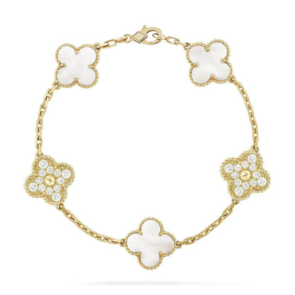 [Lume Jewelry]New CLOVER WHITE PEARL MOP 5 MOTIF BRACELET COLLECTION
