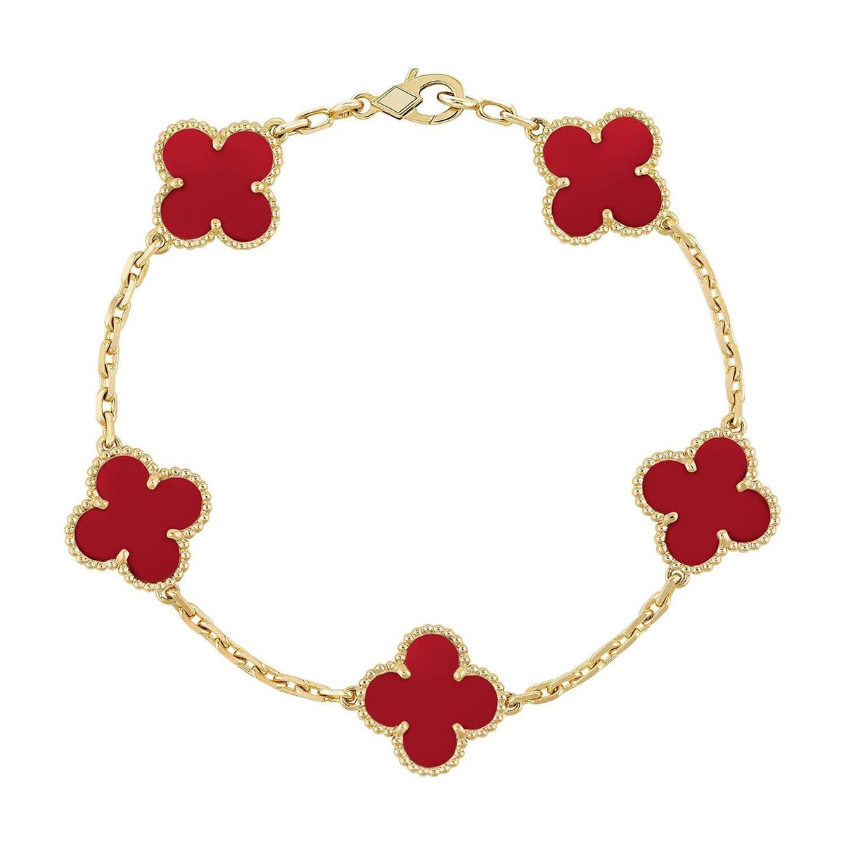 [Lume Jewelry]New  CLOVER 5 MOTIF RED CORNELIAN BRACELET COLLECTION