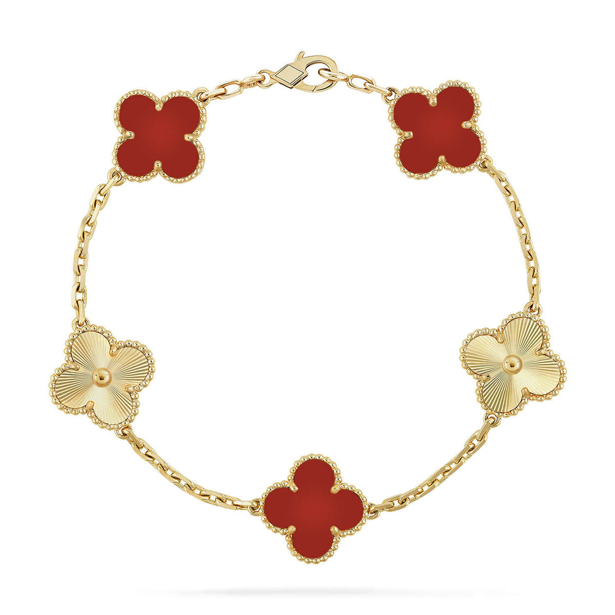 [Lume Jewelry]New  CLOVER 5 MOTIF RED CORNELIAN BRACELET COLLECTION