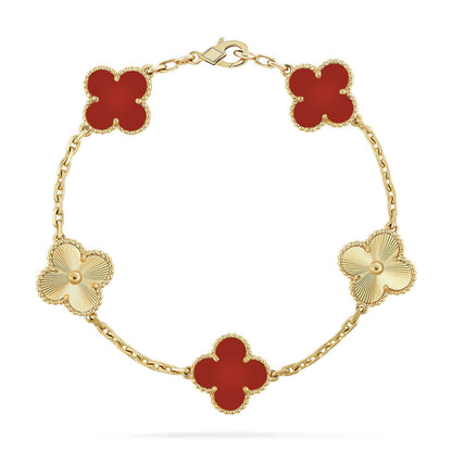 [Lume Jewelry]New  CLOVER 5 MOTIF RED CORNELIAN BRACELET COLLECTION