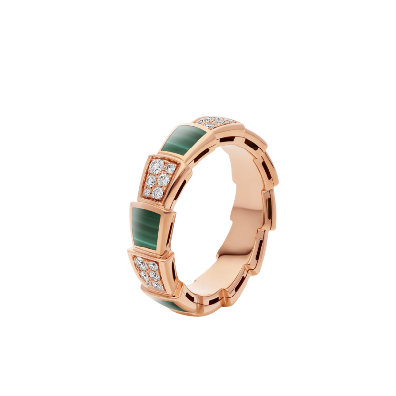 [Lume Jewelry]SERPENTI RING PINK GOLD MALACHITE DIAMOND PAVED 4MM