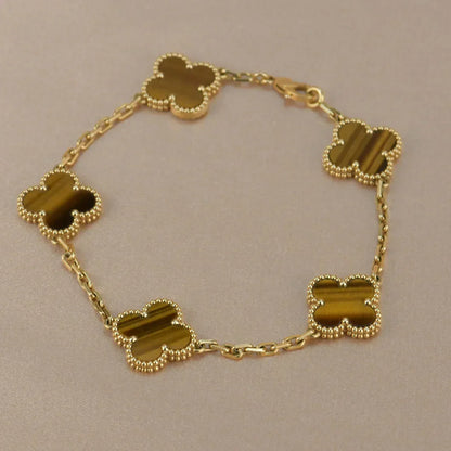 [Lume Jewelry]New  CLOVER 5 MOTIFS TIGER EYE BRACELET COLLECTION