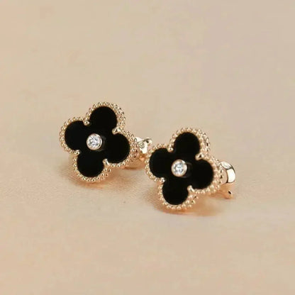 ¡®Lume Jewelry¡¯CLOVER MEDIUM 1 MOTIFS ONYX DIAMOND EARRINGS