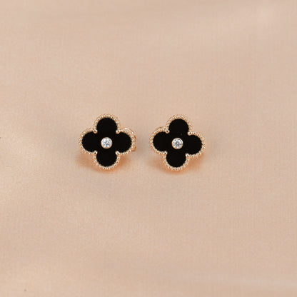 ¡®Lume Jewelry¡¯CLOVER MEDIUM 1 MOTIFS ONYX DIAMOND EARRINGS
