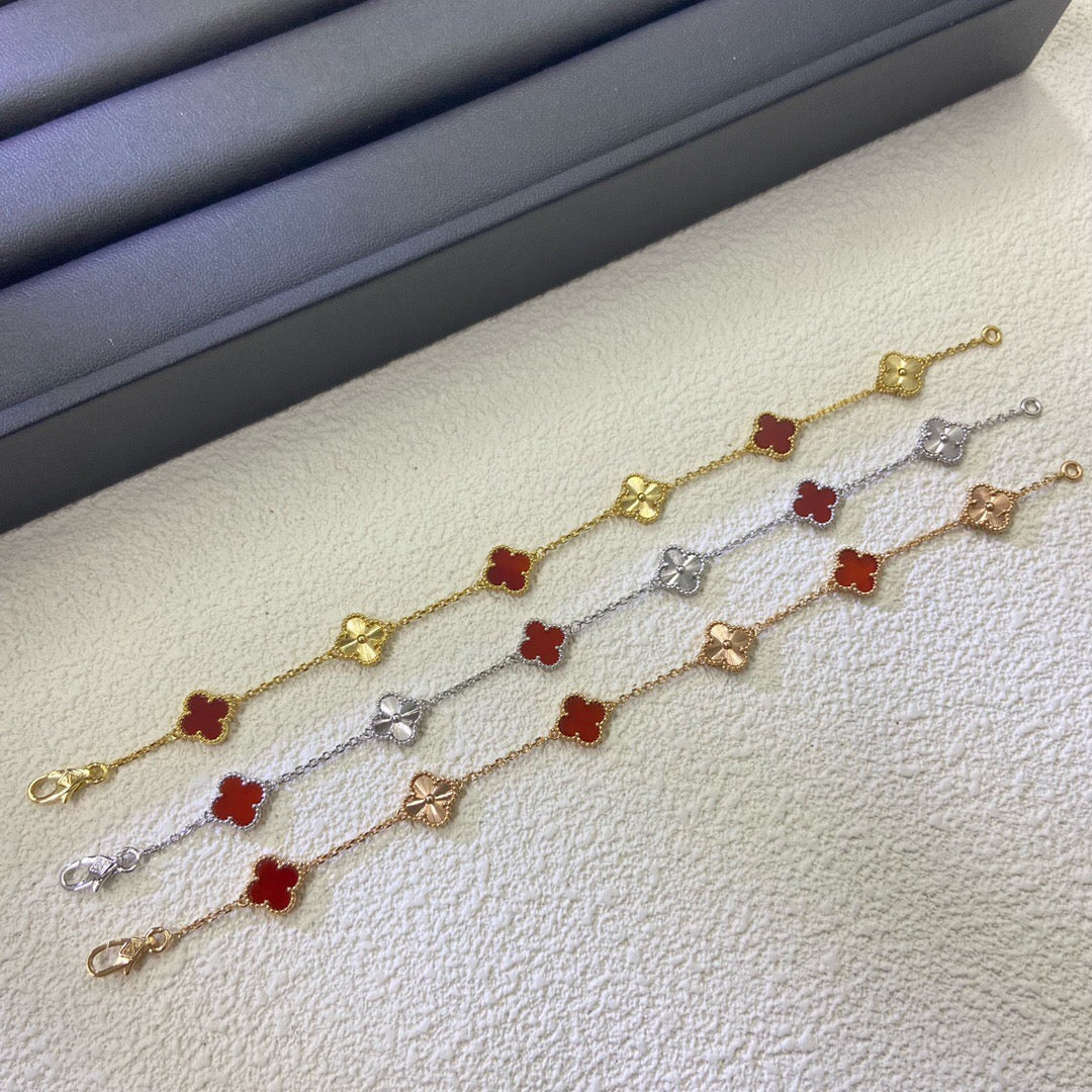 [¡®Lume Jewelry¡¯]CLOVER 6 MOTIF RED AGATE LASER BRACELET