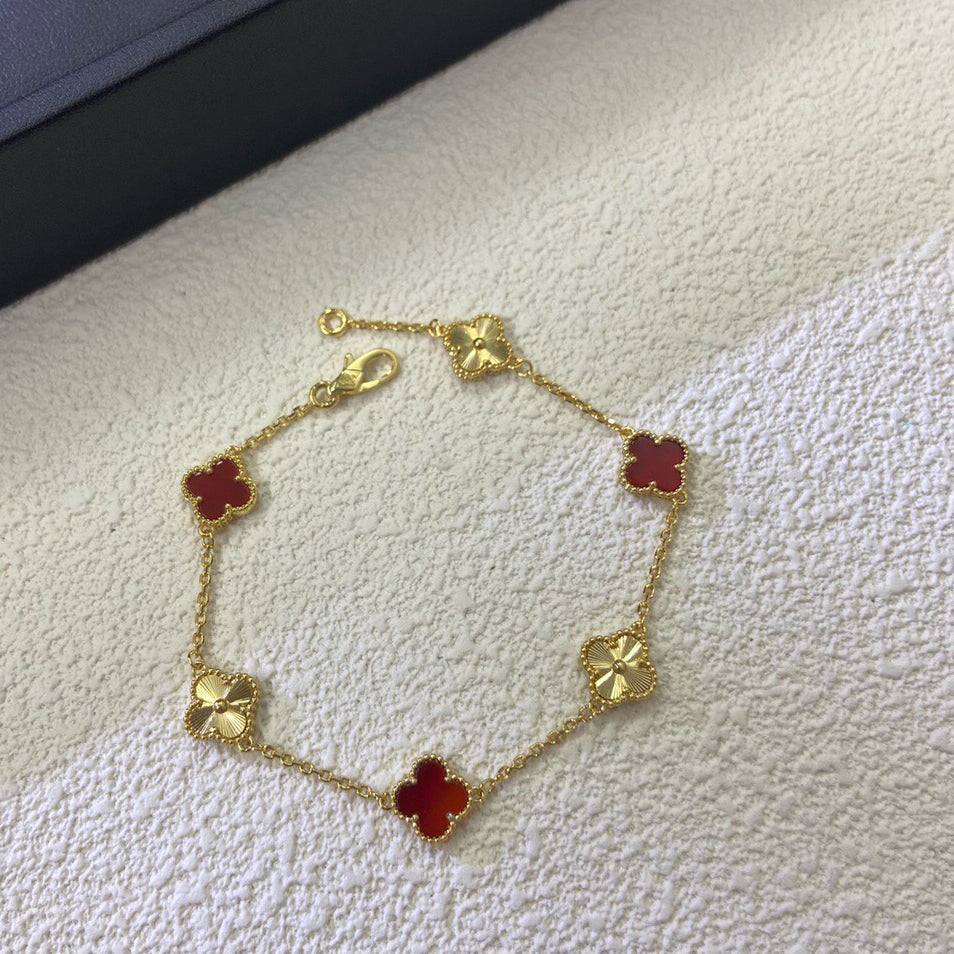 [¡®Lume Jewelry¡¯]CLOVER 6 MOTIF RED AGATE LASER BRACELET