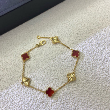[¡®Lume Jewelry¡¯]CLOVER 6 MOTIF RED AGATE LASER BRACELET