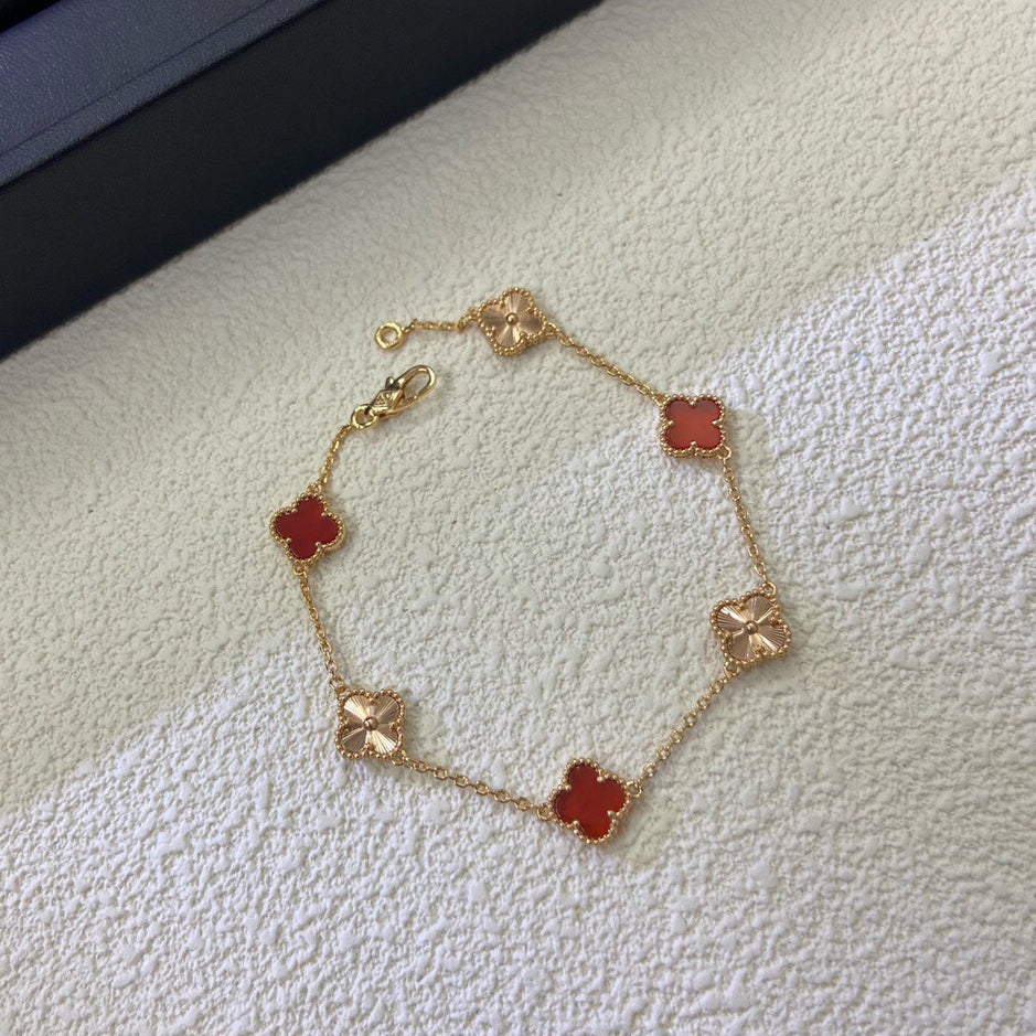 [¡®Lume Jewelry¡¯]CLOVER 6 MOTIF RED AGATE LASER BRACELET