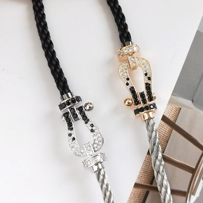 ¡®Lume Jewelry¡¯FORCE LARGE HORSESHOE BLACK WHITE DIAMOND BRACELET ROSE GOLD