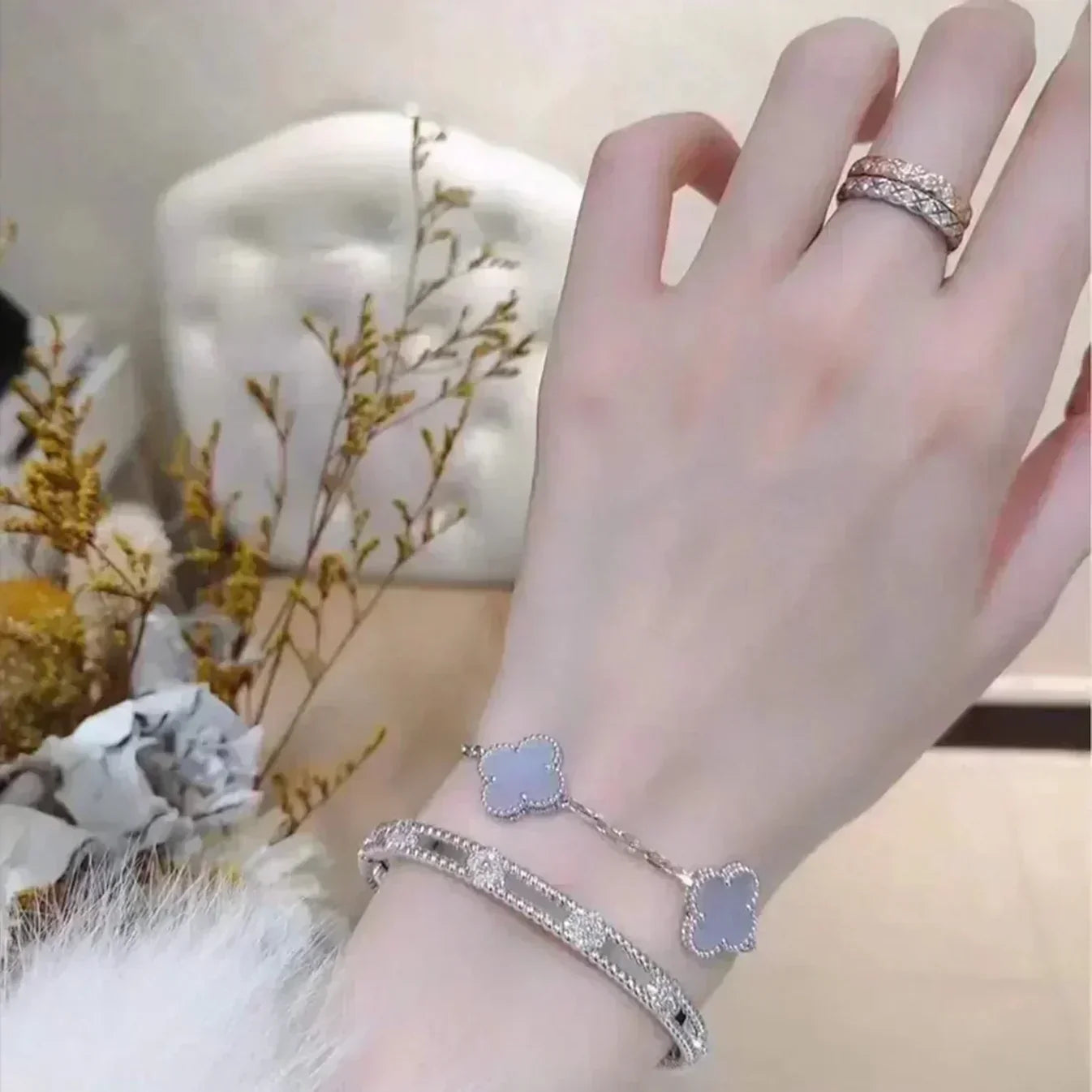 [Lume Jewelry]New  CLOVER 5 MOTIF PURPLE CHALCEDONY BRACELET COLLECTION