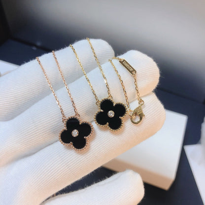 ¡®Lume Jewelry¡¯CLOVER 15MM DIAMOND ONYX NECKLACE