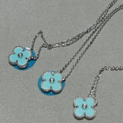 ¡®Lume Jewelry¡¯CLOVER 1 DIAMOND LIGHT BLUE SILVER NECKLACE