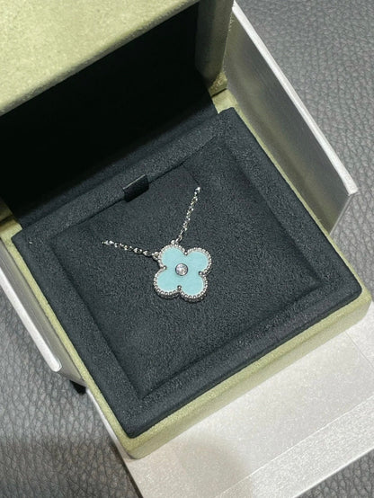¡®Lume Jewelry¡¯CLOVER 1 DIAMOND LIGHT BLUE SILVER NECKLACE