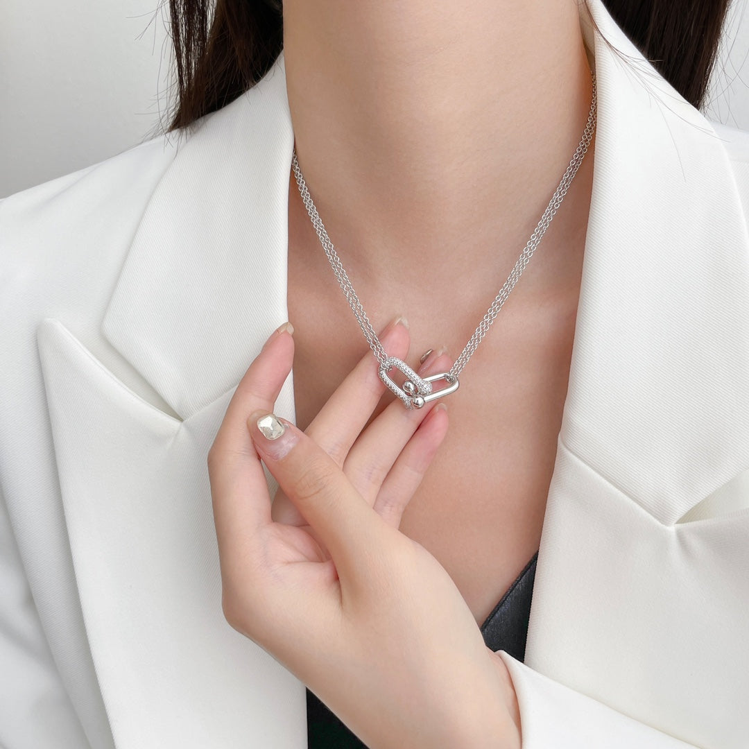 [Lume Jewelry]HARDWEAR DIAMOND PEDANT DOUBLE CHAIN NECKLACE