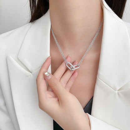 [Lume Jewelry]HARDWEAR DIAMOND PEDANT DOUBLE CHAIN NECKLACE