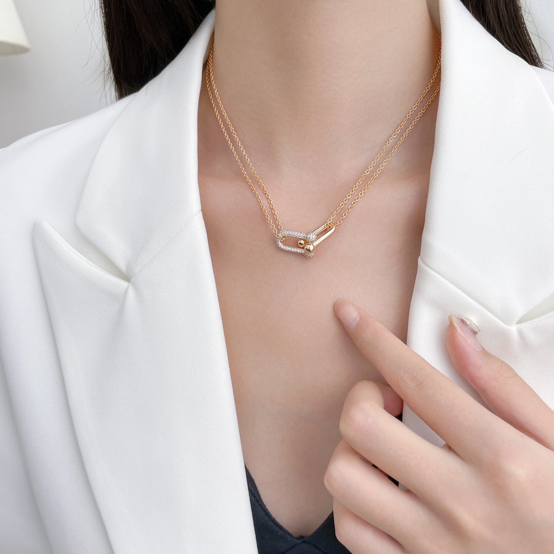 [Lume Jewelry]HARDWEAR DIAMOND PEDANT DOUBLE CHAIN NECKLACE