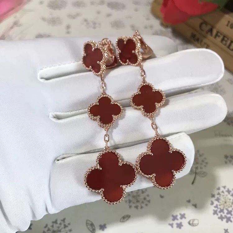 ¡®Lume Jewelry¡¯CLOVER 3 MOTIF CARNELIAN DROP EARRINGS