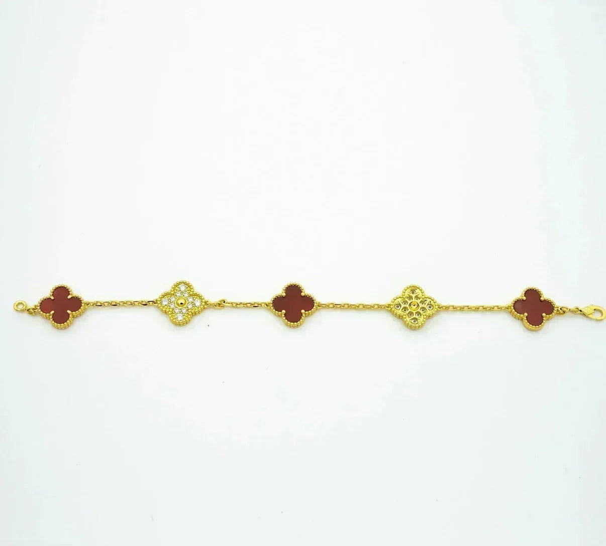 [Lume Jewelry]New  CLOVER 5 MOTIF RED CORNELIAN BRACELET COLLECTION
