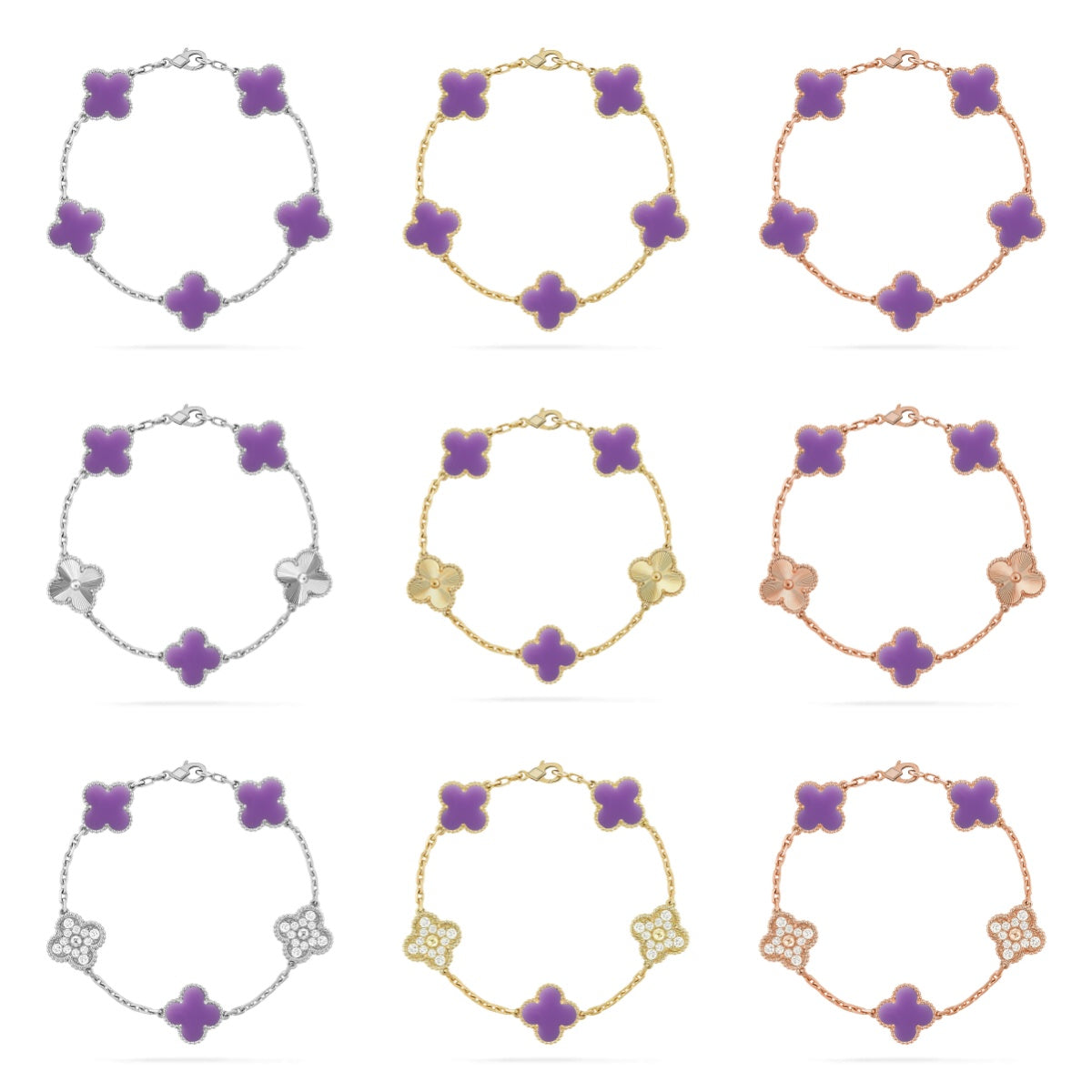 [Lume Jewelry]New CLOVER 5 MOTIF LIGHT PURPLE BRACELET COLLECTION