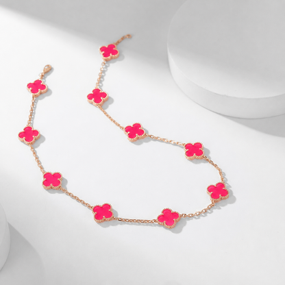 [Lume Jewelry]NEW CLOVER 10 MOTIFS PINK ENAMEL NECKLACE
