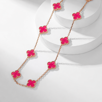 [Lume Jewelry]NEW CLOVER 10 MOTIFS PINK ENAMEL NECKLACE