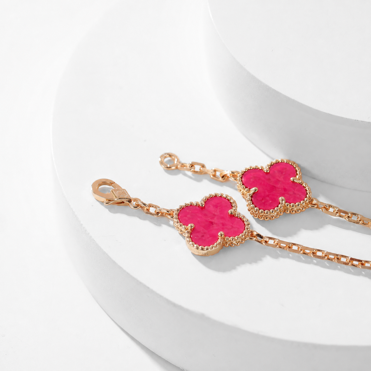[Lume Jewelry]NEW CLOVER 10 MOTIFS PINK ENAMEL NECKLACE