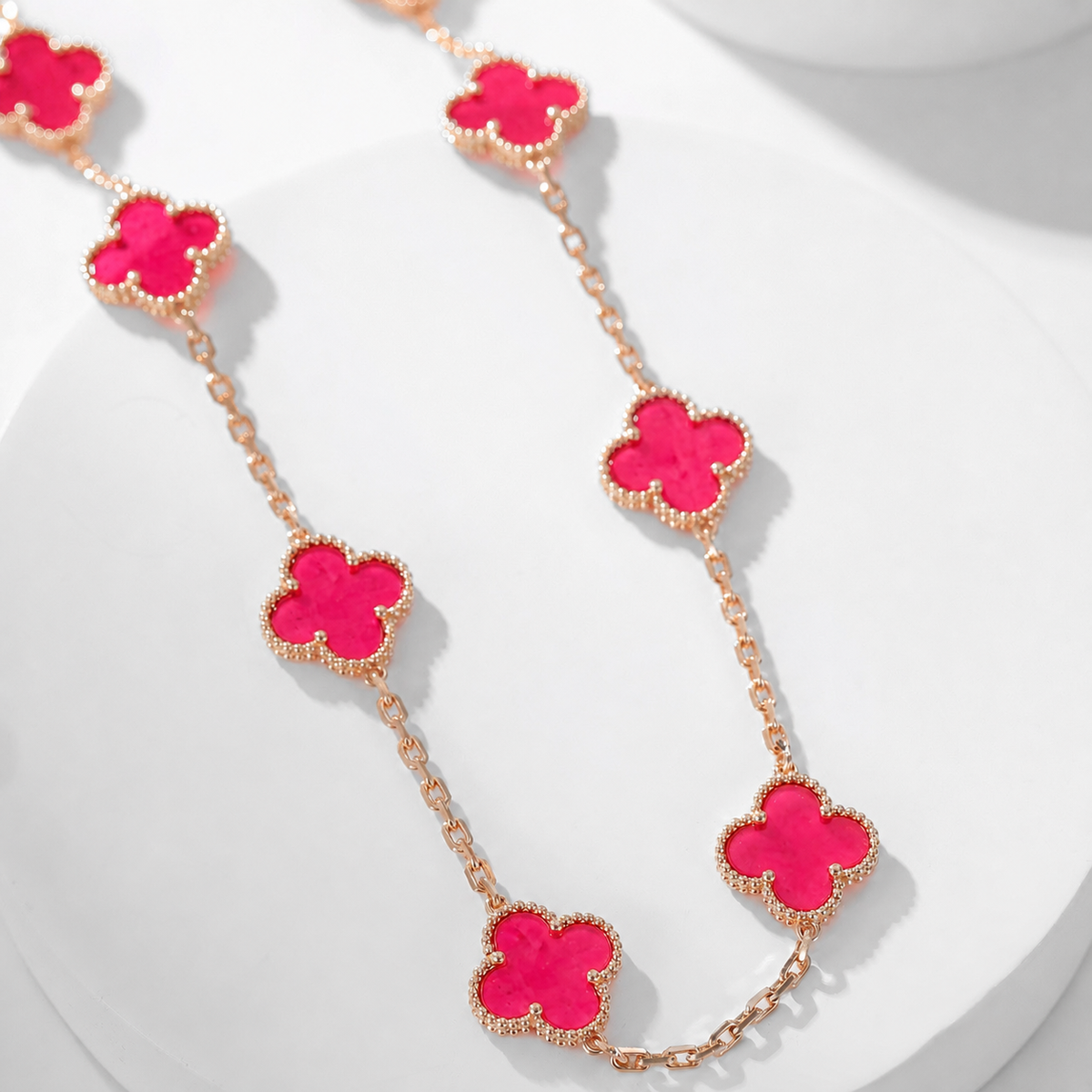[Lume Jewelry]NEW CLOVER 10 MOTIFS PINK ENAMEL NECKLACE