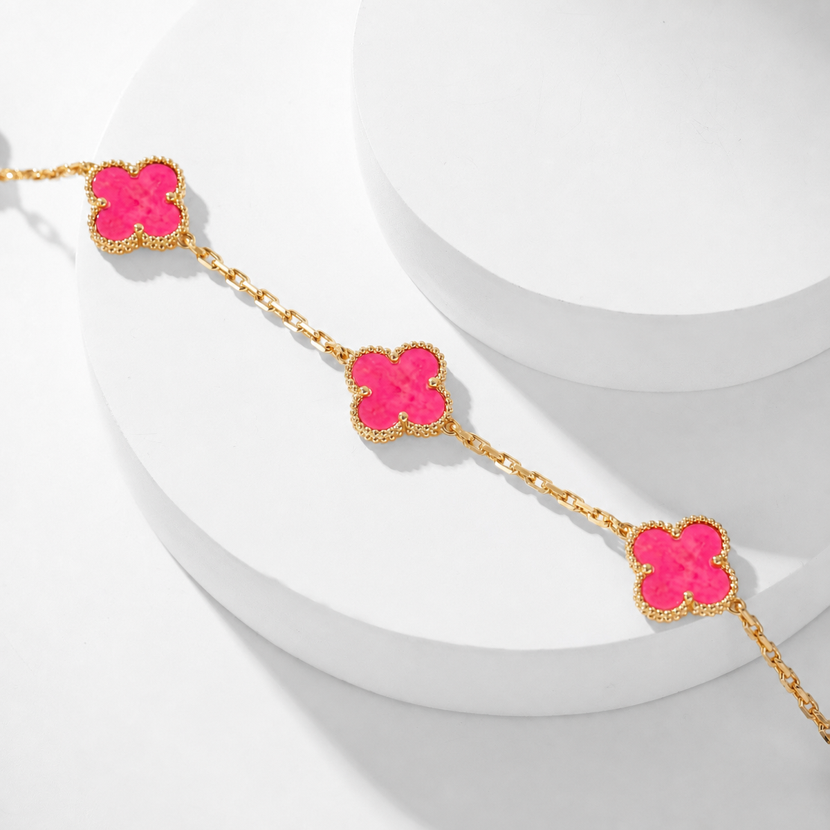 [Lume Jewelry]NEW CLOVER 10 MOTIFS PINK ENAMEL NECKLACE