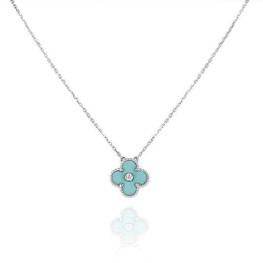 ¡®Lume Jewelry¡¯CLOVER 1 DIAMOND LIGHT BLUE SILVER NECKLACE