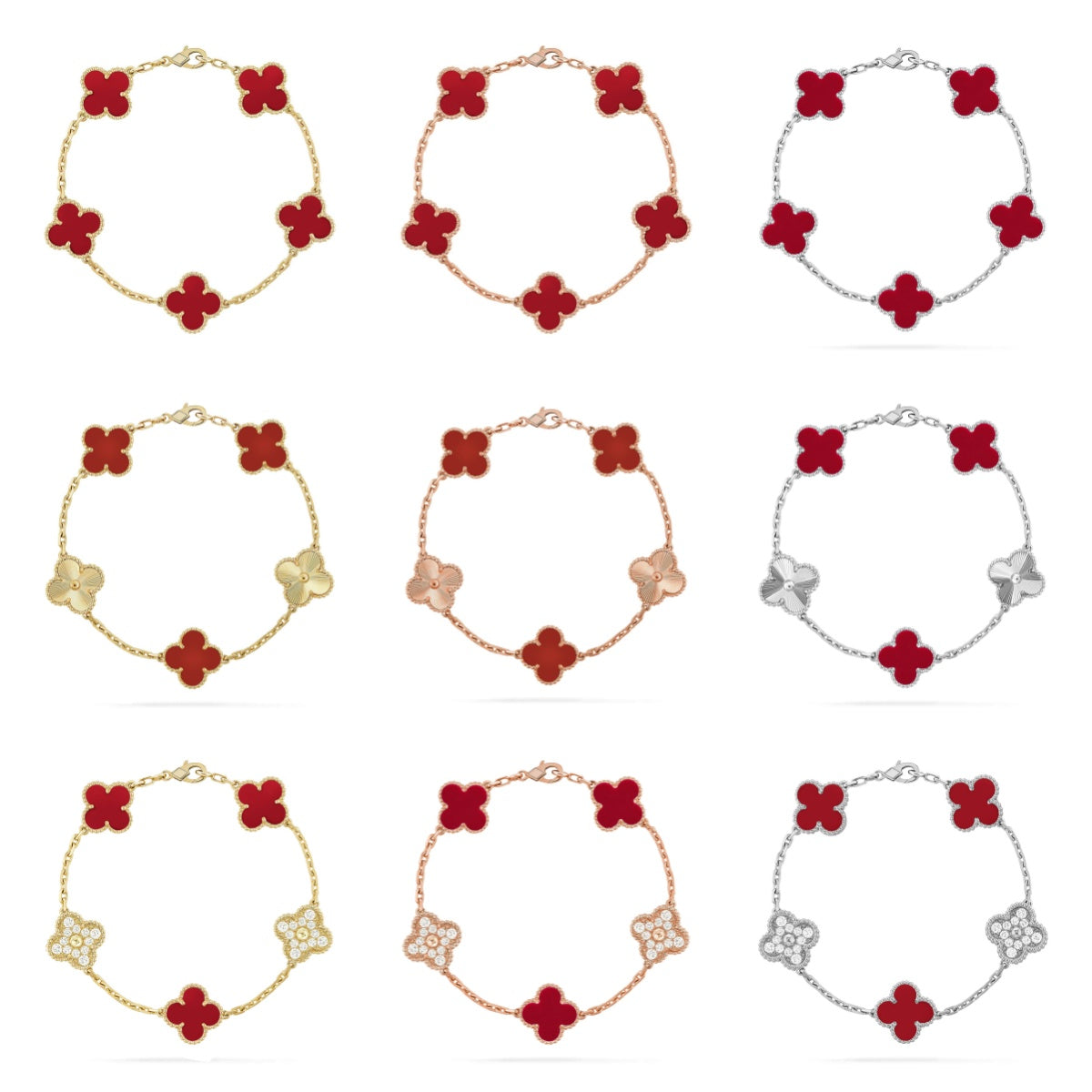 [Lume Jewelry]New  CLOVER 5 MOTIF RED CORNELIAN BRACELET COLLECTION