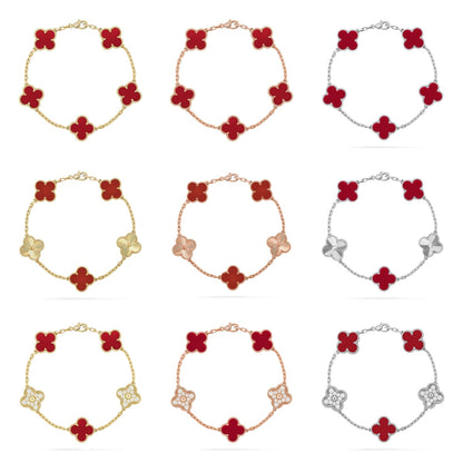 [Lume Jewelry]New  CLOVER 5 MOTIF RED CORNELIAN BRACELET COLLECTION