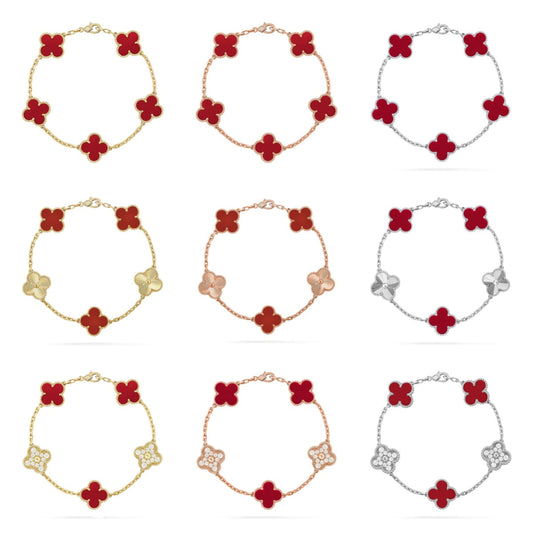 [Lume Jewelry]New  CLOVER 5 MOTIF RED CORNELIAN BRACELET COLLECTION