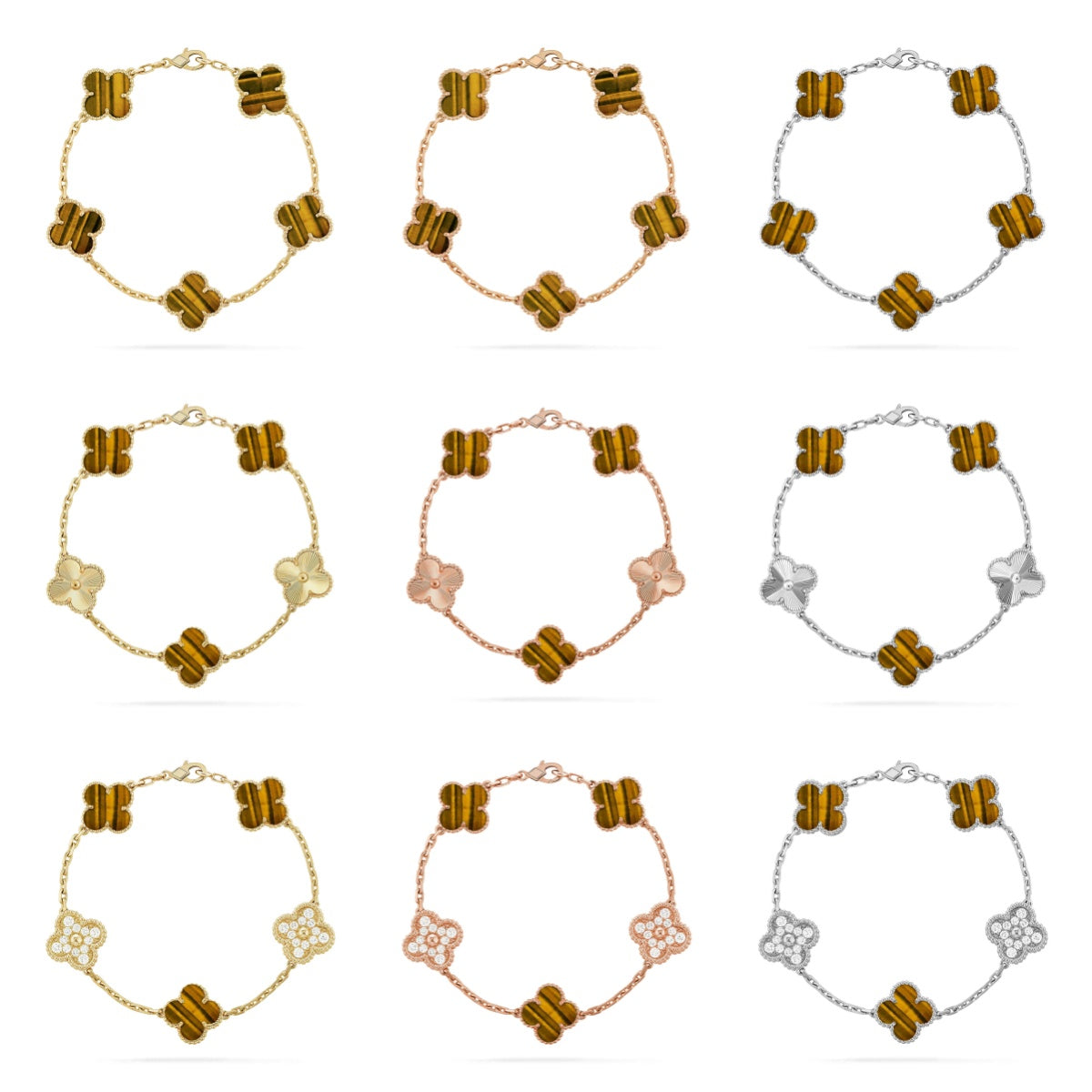 [Lume Jewelry]New  CLOVER 5 MOTIFS TIGER EYE BRACELET COLLECTION