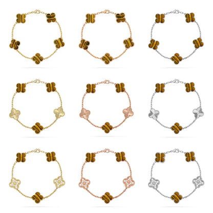 [Lume Jewelry]New  CLOVER 5 MOTIFS TIGER EYE BRACELET COLLECTION