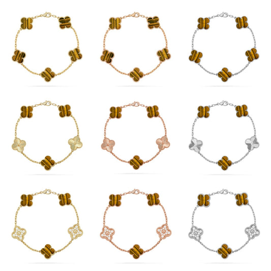[Lume Jewelry]New  CLOVER 5 MOTIFS TIGER EYE BRACELET COLLECTION