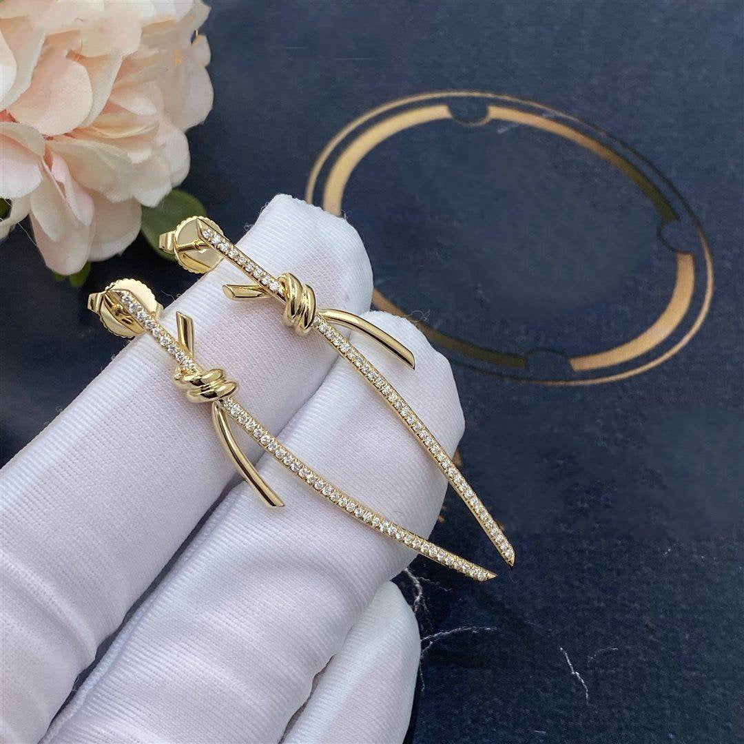 [Lume Jewelry]KNOT DROP EARRINGS IN YELLOW GOLD WITH DIAMONDS